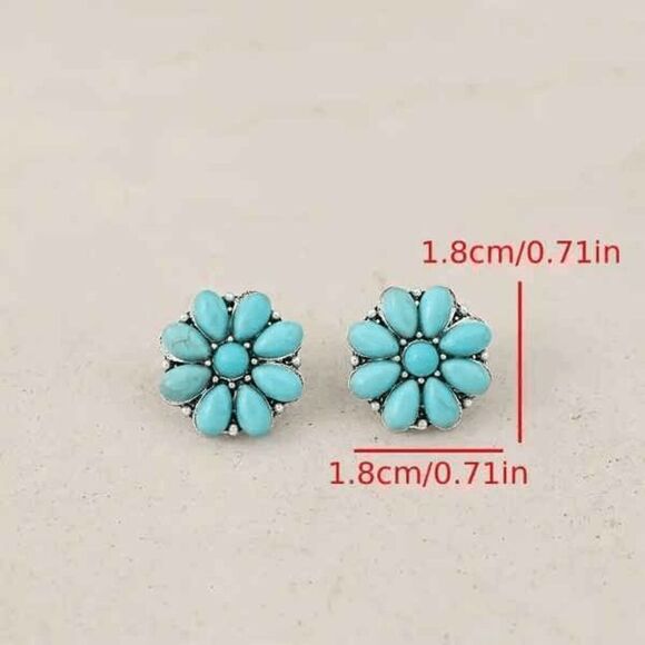 Western Boho Flower Turquoise Stud Earrings - Picture 5 of 5